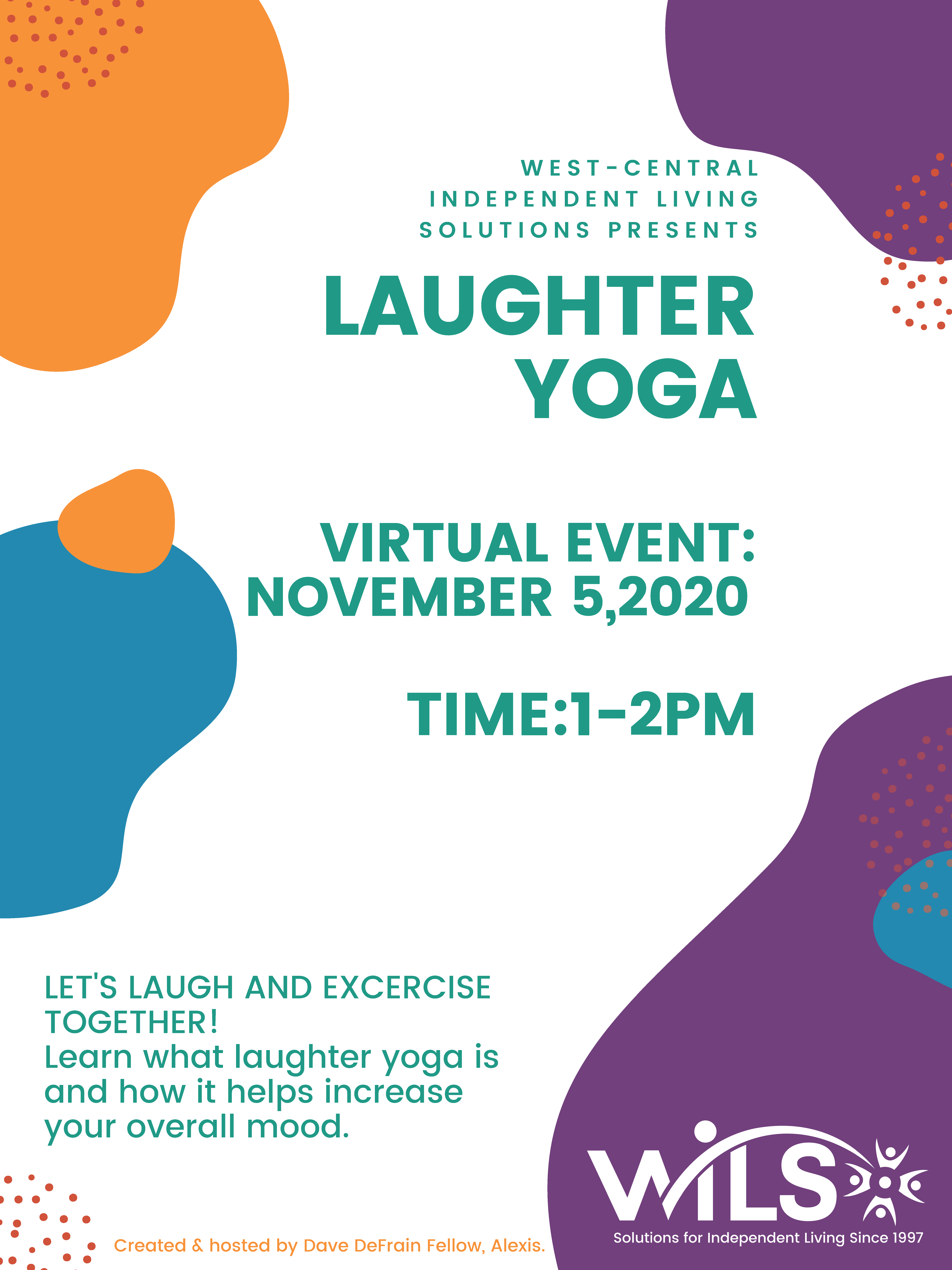 Virtual Laughter Yoga November 5 from 1 to 2pm