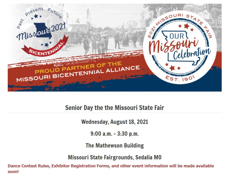 Senior Day at the Missouri State Fair Wednesday, August 18, 2021 from 9am to 3:30pm in the Mathewson Building at the Missouri State Fairgrounds in Sedalia, Missouri.