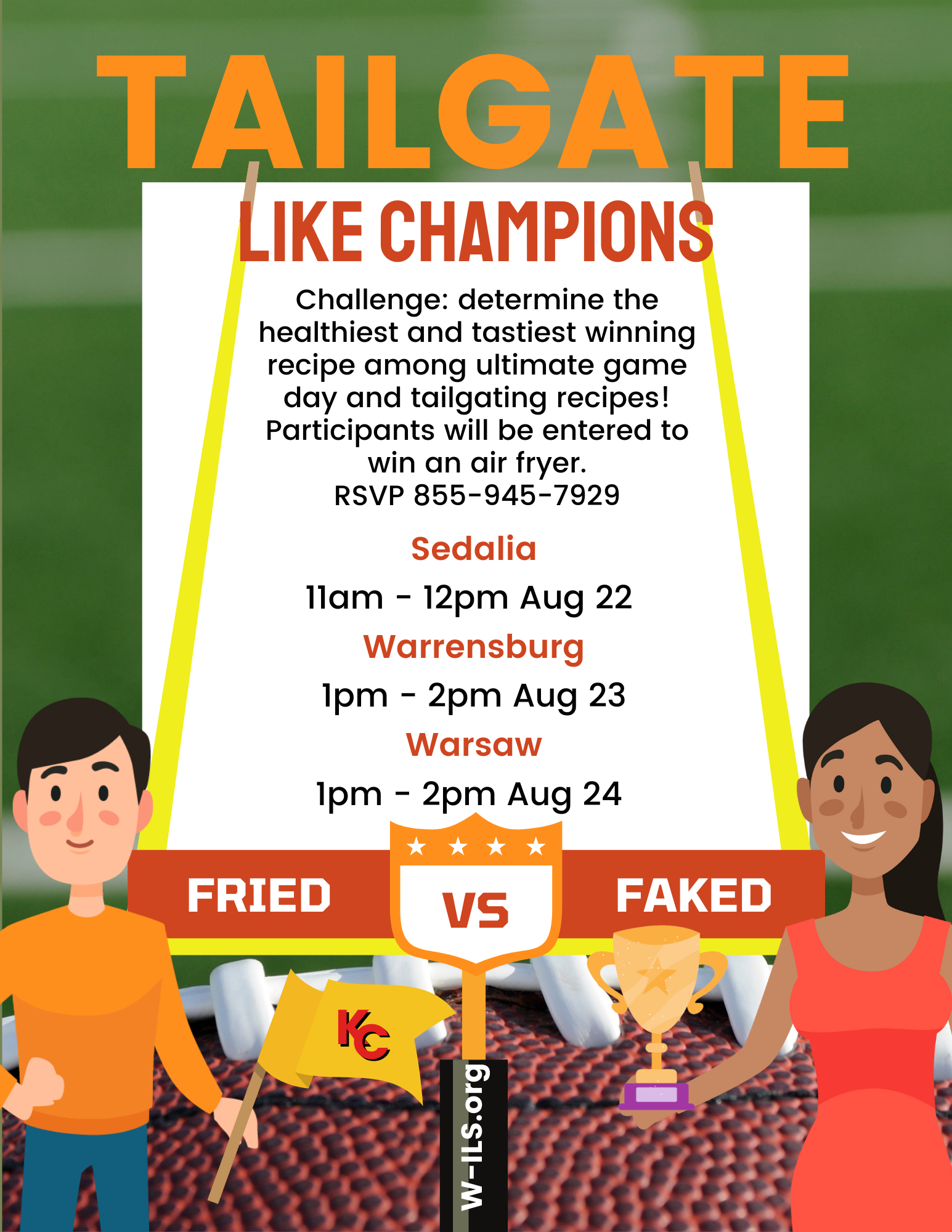 Challenge: determine the healthiest and tastiest winning recipe among ultimate game day and tailgating recipes! Participants will be entered to win an air fryer. RSVP 855-945-7929