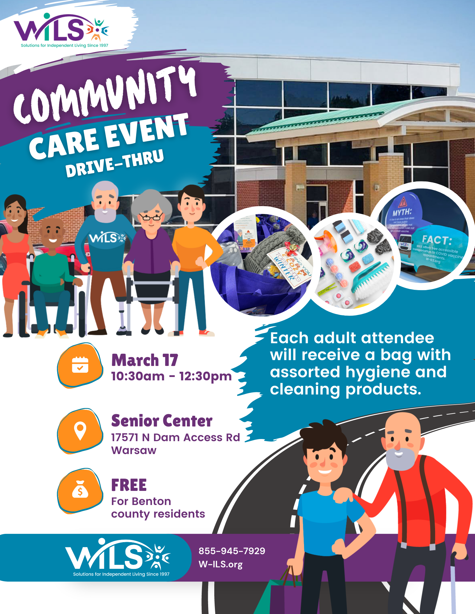 WILS is hosting a Community Care drive-thru event in Warsaw March 17 from 10:30am - 12:30pm. Each adult attendee will receive a FREE bag with assorted cleaning products and hygiene items. This event is for Benton county residents only. First come first serve.