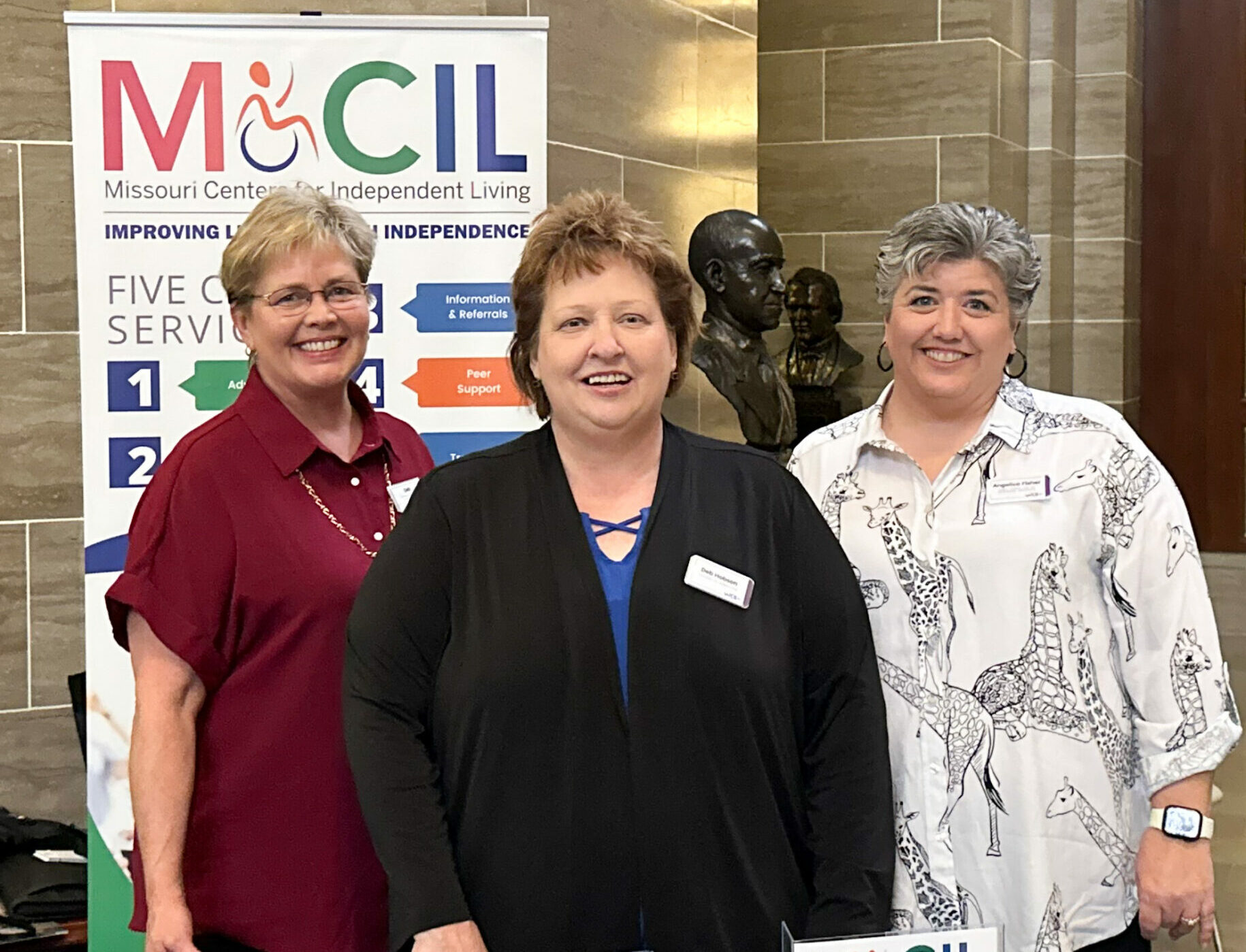 Photo of Deb Hobson and WILS staff at MOCIL advocacy day at the Capitol last month. Left to right: Deb Wernimont, Deb Hobson, and Angelica Fisher.